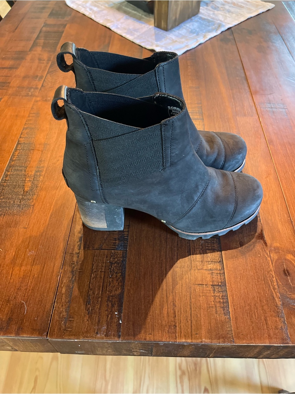 Sorel Black Suede Chelsea Lug Heel Booties